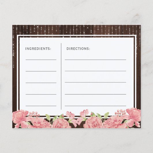 Rosa rot Blütenblüte rustikale Braut zu Rezeptkart (Rückseite)