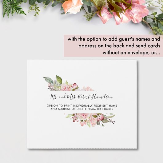 Rosa, rot, Burgunder, floraler Hochzeitsriss absei All In One Einladung