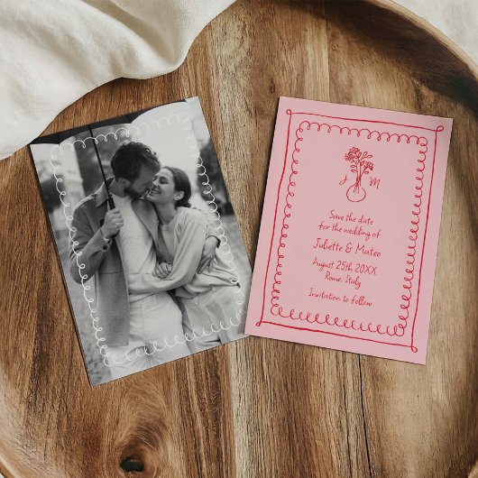 Rosa-Rot-Doodle-Schriftzüge Save the Date