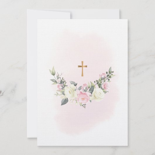 Rosa rot Erste Kommune Einladung für Mädchen (Rückseite)