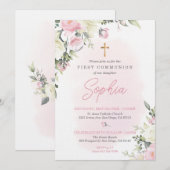 Rosa rot Erste Kommune Einladung für Mädchen (Vorne/Hinten)