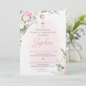 Rosa rot Erste Kommune Einladung für Mädchen (Stehend Vorderseite)