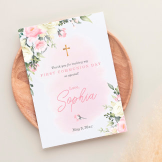 Rosa rot Erste Kommune Vielen Dank für Ihre Karte