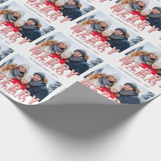 Rosa Rot Frohe Weihnachtskrippe Foto Geschenkpapier (Ecke)