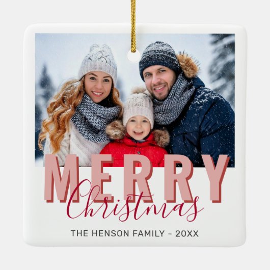 Rosa Rot Frohe Weihnachtskrippe Foto Keramikornament (Rückseite)