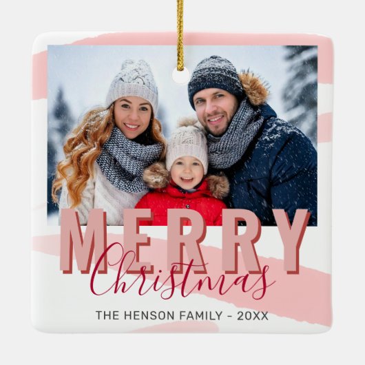 Rosa Rot Frohe Weihnachtskrippe Foto Keramikornament (Rückseite)