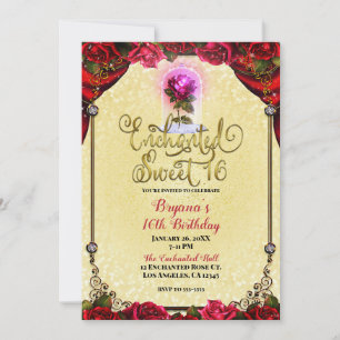 Rosa Rot Gelb & Gold Süß 16 16. Party Einladung