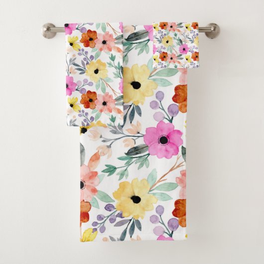 Rosa, Rot, Gelbe Blume Badhandtuch Set (Insitu)