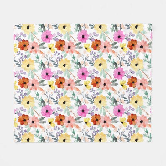 Rosa, Rot, Gelbe Blume Fleecedecke (Vorderseite (Horizontal))