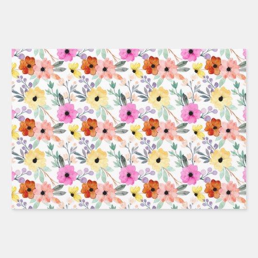 Rosa, Rot, Gelbe Blume Geschenkpapier Set (Vorderseite 3)