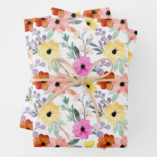 Rosa, Rot, Gelbe Blume Geschenkpapier Set (Beispiel)