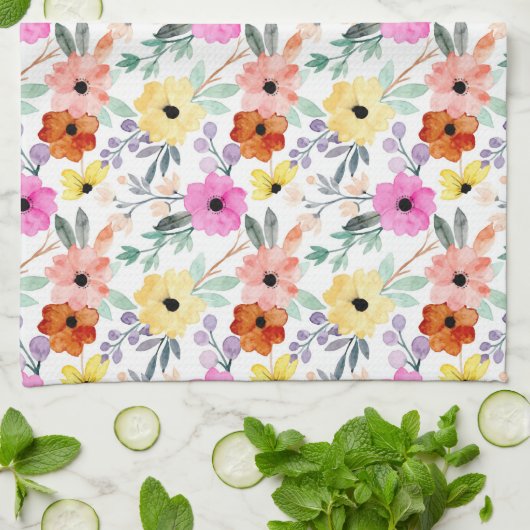 Rosa, Rot, Gelbe Blume Geschirrtuch (Gefaltet)