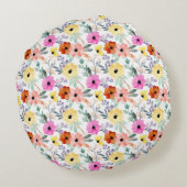 Rosa, Rot, Gelbe Blume Rundes Kissen (Rückseite)