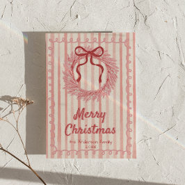 Rosa Rot Gezeichnet Wreath Bow Weihnachten Non-Fot