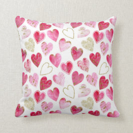 Rosa Rot Gold Moderne Aquarellfarben Liebe Herzmus Kissen