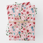 Rosa Rot Grün Niedlich Gemütliche Weihnachtsmuste Geschenkpapier Set (Beispiel)