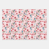 Rosa Rot Grün Niedlich Gemütliche Weihnachtsmuste Geschenkpapier Set (Vorderseite)