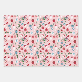  Rosa Rot Grün Niedlich Gemütliche Weihnachtsmuste Geschenkpapier Set