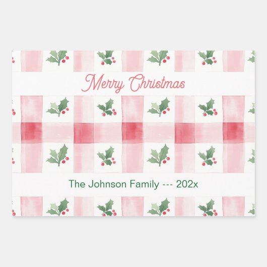 Rosa Rot Grün Retro Personalisierte Weihnachten Geschenkpapier Set (Vorderseite)