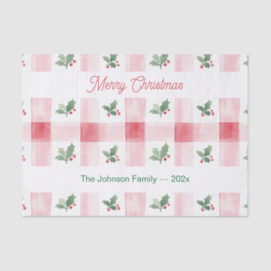 Rosa Rot Grün Retro Personalisierte Weihnachten Seidenpapier (Vorderseite)