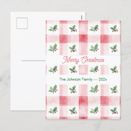 Rosa Rot Grün Retro Weihnachtsmuster Feiertagspostkarte