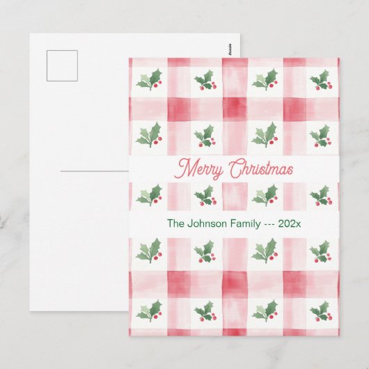 Rosa Rot Grün Retro Weihnachtsmuster Feiertagspostkarte (Vorne/Hinten)