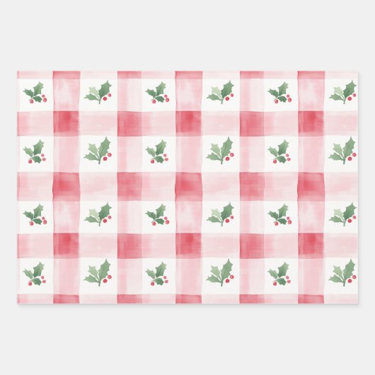 Rosa Rot Grün Retro Weihnachtsmuster Geschenkpapier Set (Vorderseite)