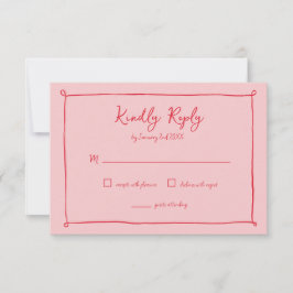 Rosa-rot handGezeichnet Frame Wedding RSVP Respons Karte