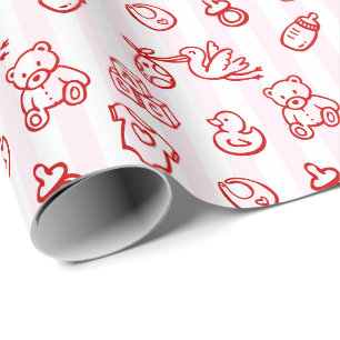 Rosa & Rot Handgezeichnete Kritzeleien Whimsical B Geschenkpapier