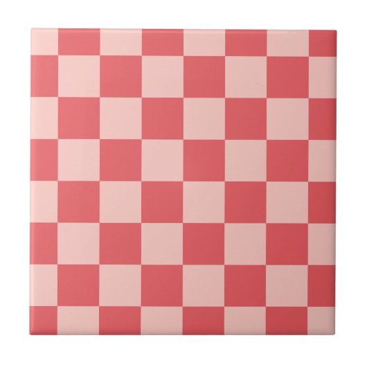 Rosa-rot kariertes Gingham-Muster Fliese (Vorderseite)