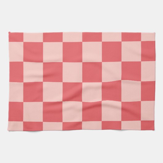 Rosa-rot kariertes Gingham-Muster Geschirrtuch (Horizontal)