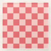 Rosa-rot kariertes Gingham-Muster Glasuntersetzer (Vorderseite)