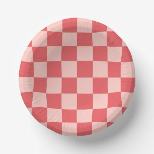 Rosa-rot kariertes Gingham-Muster Pappteller