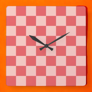 Rosa-rot kariertes Gingham-Muster Quadratische Wanduhr