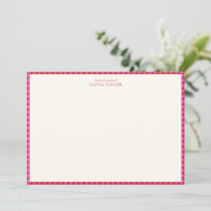Rosa-Rot kariertes Gingham Namensschild personalis Mitteilungskarte