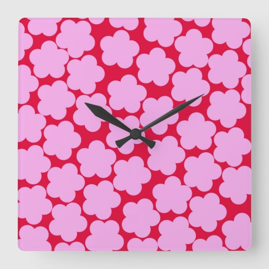 Rosa Rot kühne Y2K-Wildblume Lebhafte Wohngestaltu Quadratische Wanduhr (Vorderseite)