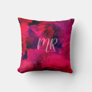 Rosa Rot Lila Aquarell-Abstraktes Monogramm Kissen