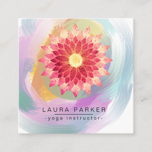 Rosa Rot Lotus Mandala Yoga Instruktor Holistisch Quadratische Visitenkarte (Vorderseite)