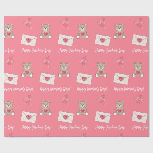 Rosa rot mit Bären, Herz und benutzerdefinierten M Geschenkpapier (Flach)