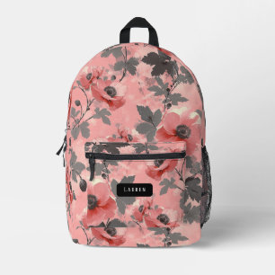 Rosa, rot, Mohnmuster der Blume Bedruckter Rucksack