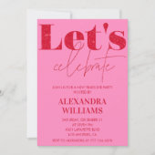 Rosa Rot Neujahr Einladung Feiern wir (Vorderseite)