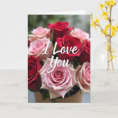 Rosa Rot Pink Ich Liebe Dich Karte (Gelbe Blume)