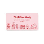 Rosa Rot, Quirky Hand Draodles Halloween Adressaufkleber (Vorne)