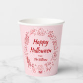 Rosa Rot, Quirky Hand Draodles Halloween Pappbecher (Vorderseite)