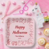 Rosa Rot, Quirky Hand Draodles Halloween Pappteller (Party)