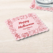 Rosa Rot, Quirky Hand Draodles Halloween Untersetzer (angewinkelt)