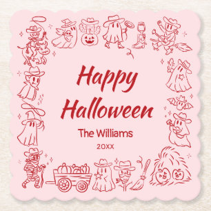 Rosa Rot, Quirky Hand Draodles Halloween Untersetzer