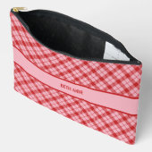 Rosa + Rot Tartan Großformat Zubehörtasche (Offen)