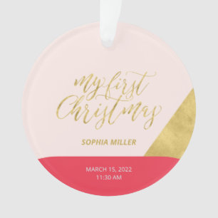 Rosa, Rot und Gold Modernes Erstes Weihnachtsfest  Ornament