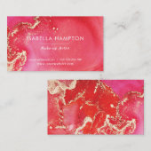 Rosa, rot und goldfarbene Aquarelltinte Visitenkar Visitenkarte (Vorne/Hinten)